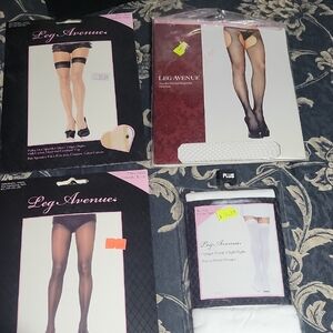 4 Pair Plus Leg Avenue Nude and White Stockings Set